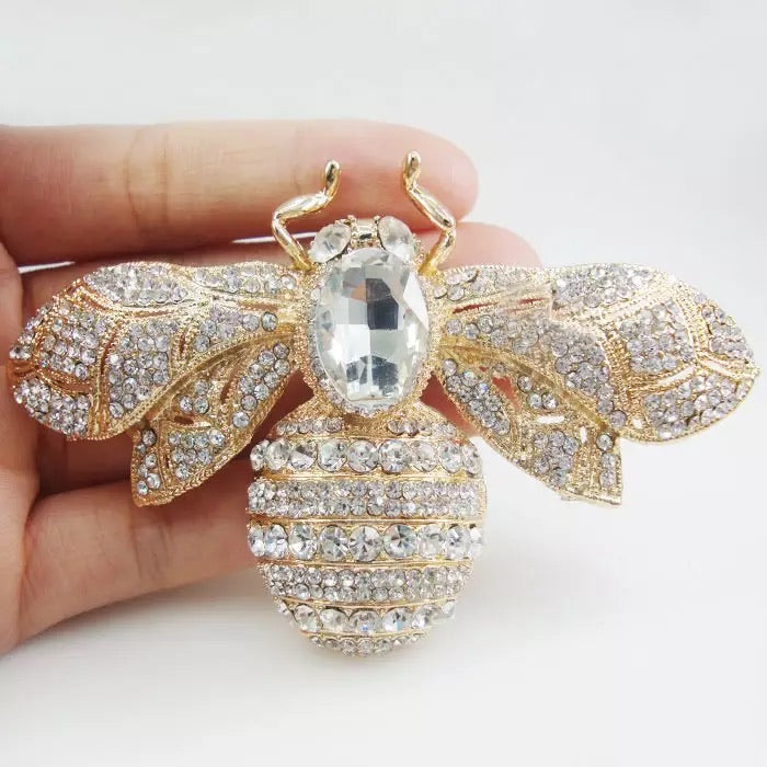 CRYSTAL ENCRUSTED BEE BROOCH (Large 10cm x 6.2cm)