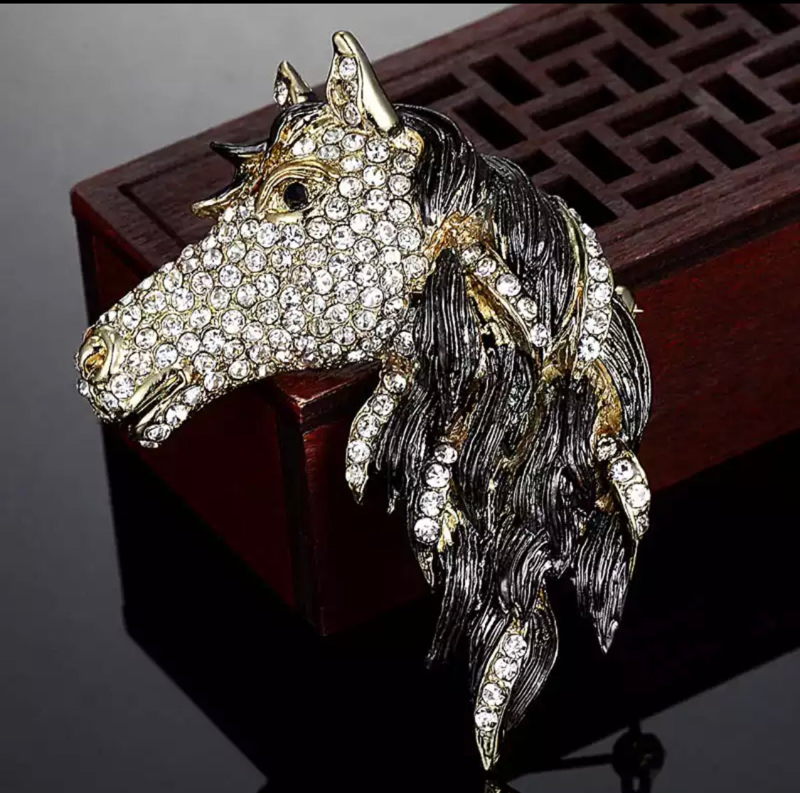 CRYSTAL HORSE BROOCH