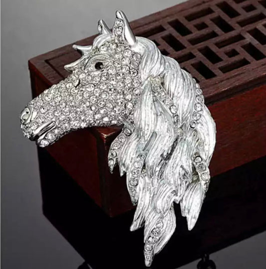 CRYSTAL HORSE BROOCH