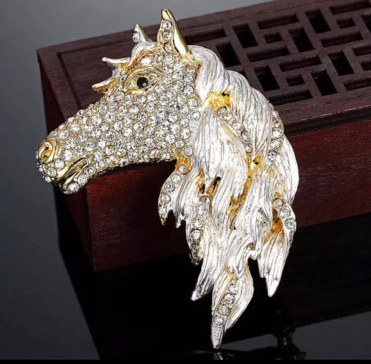 CRYSTAL HORSE BROOCH