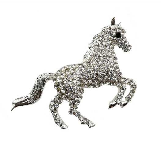 CRYSTAL HORSE BROOCH SILVER