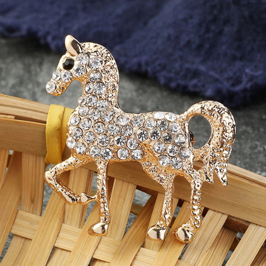 CRYSTAL HORSE BROOCH GOLD
